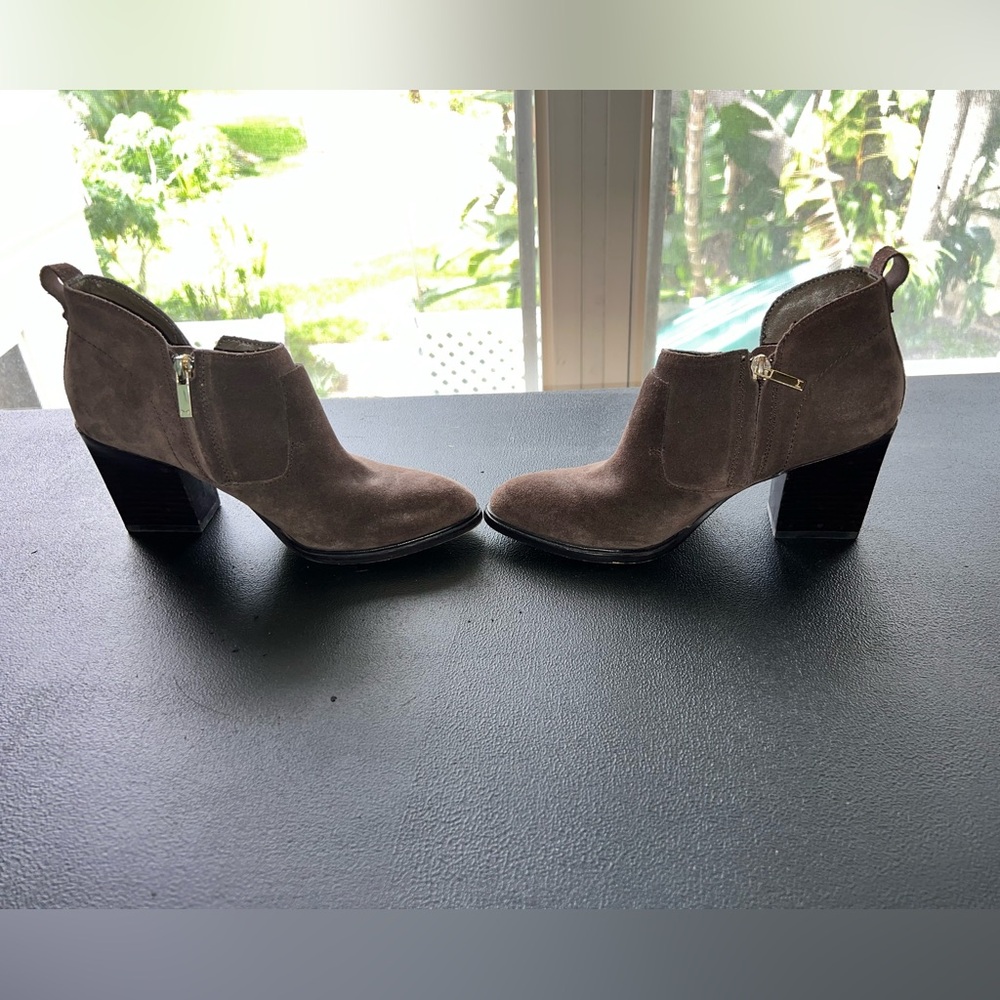 Marc Fisher LTD brown suede bootie heels with zipper, women’s size 6.5